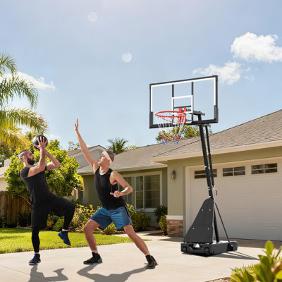Portable Adjustable Basketball Hoop – 54in Polycarbonate Backboard with Wheels for Outdoor Court, Backyard, or Driveway