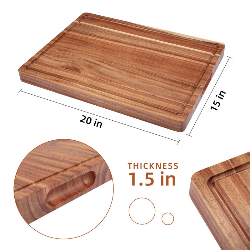 Planche à découper extra large en bois d'acacia - Bloc à découper robuste en bois épais de 50 x 38 cm avec rainure à jus - Ensemble de 4 pièces pour la cuisine, le fromage et le service