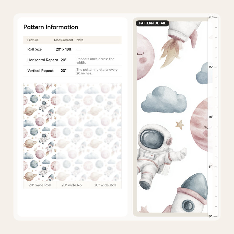 Papier peint abstrait avec motif de planètes astronautes, Peler et coller