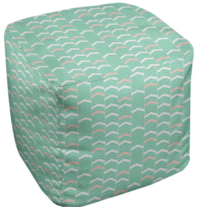 Repose-pieds cube à chevrons bicolores, Vert / orange