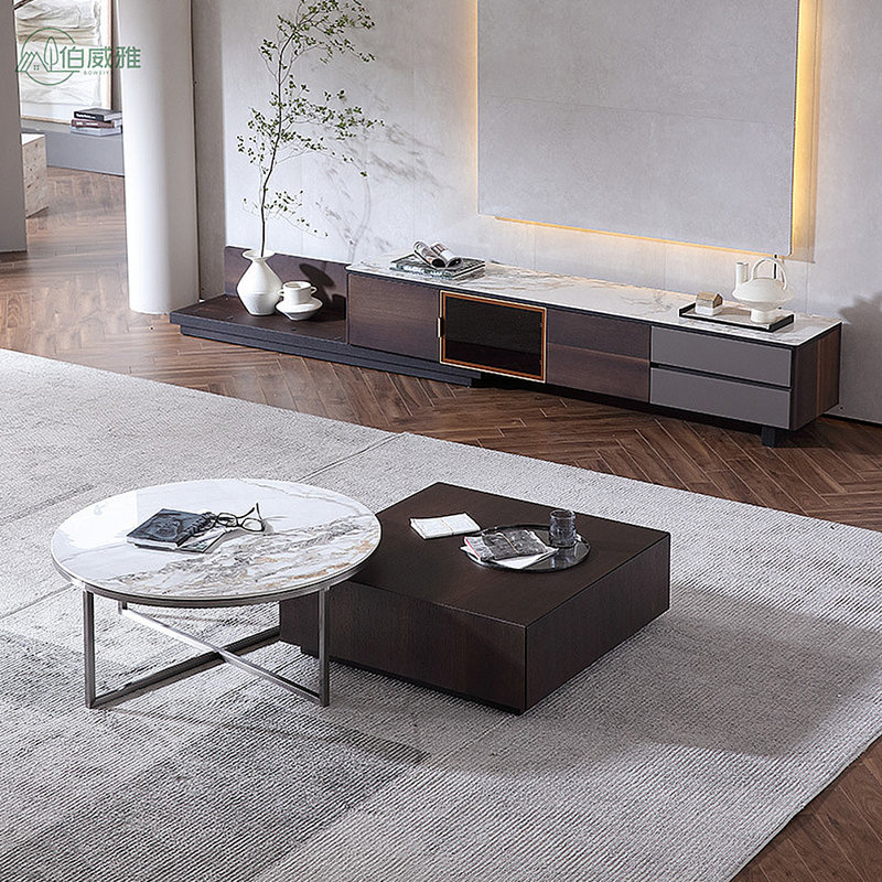 Expandable Rock Panel TV Stand Coffee Table Set