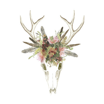Crâne de cerf et fleurs I