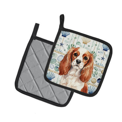 Blenheim English Toy Spaniel Coastal Sea Glass Pair of Pot Holders