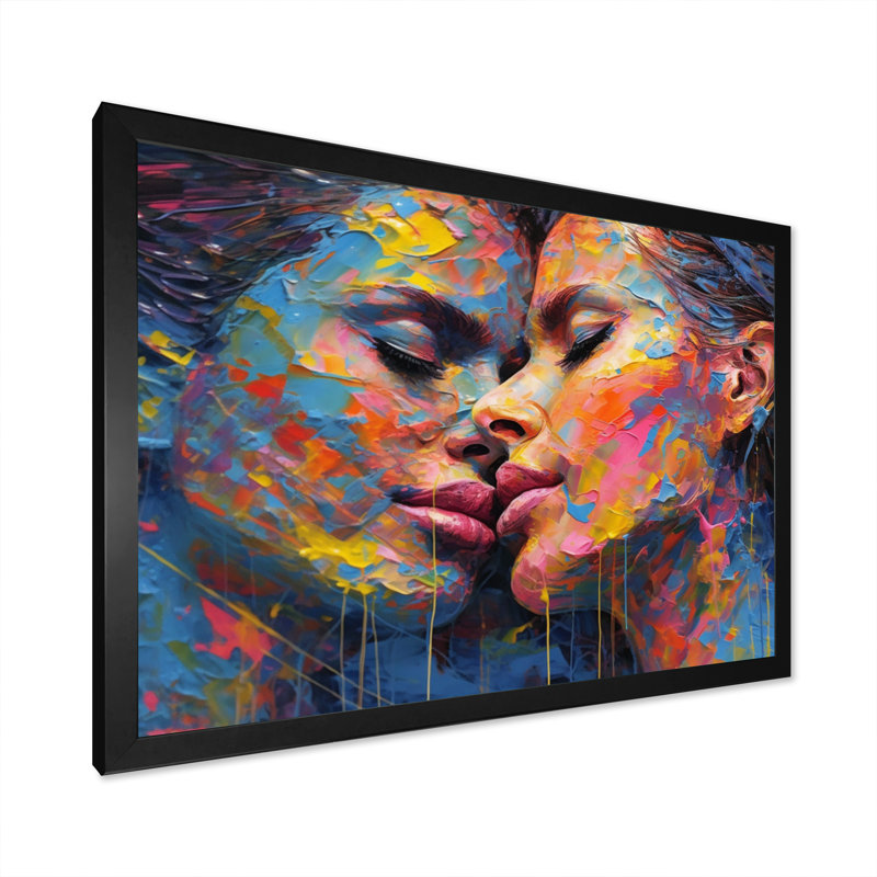 Embrasse douce féminine III sur toile, Cadre photo noir, H 16 po x l 32 po x P 1 po