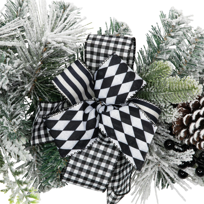 Flocked Pine With Harlequin Ornaments And Bows Artificial Christmas Garland - 6' X 8" - Unlit