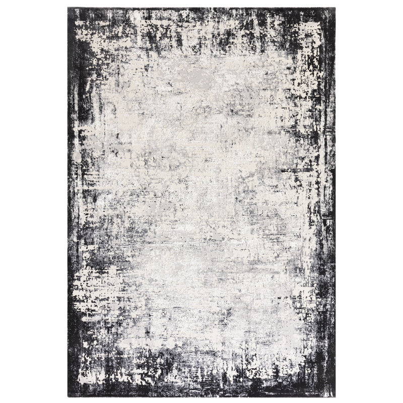 Abrienne Soft Shiny Border Black/Grey Rug, Rectangle 160 x 230cm