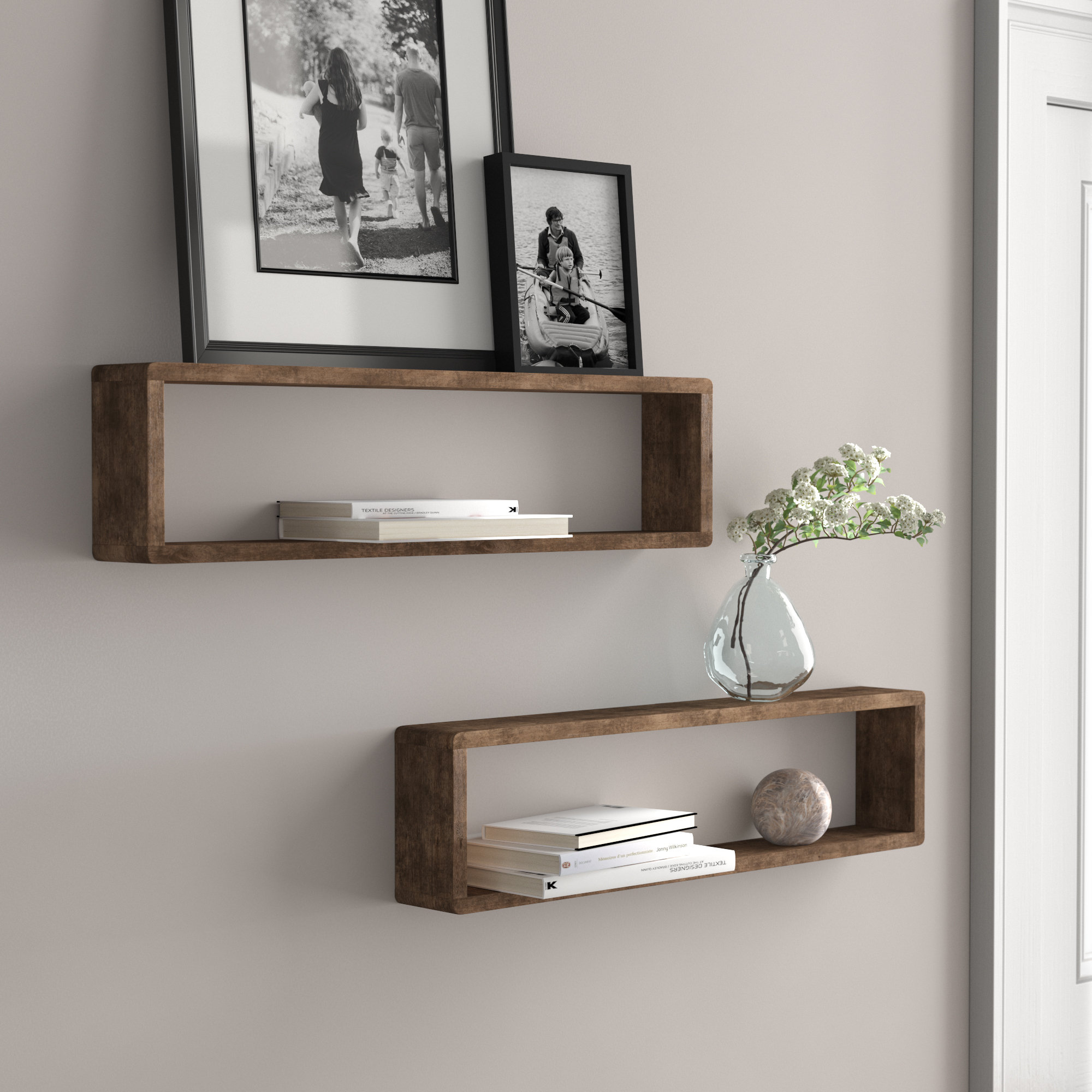 BOOKCASES, Wood Stained Box Floating Shelves,cube Shelves