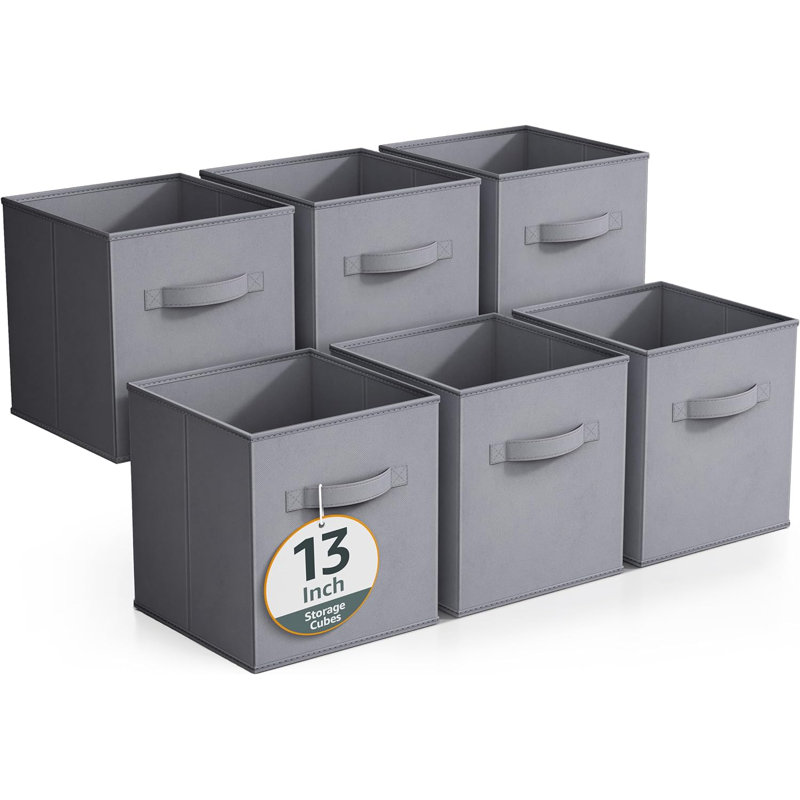 Ensemble de 6 cubes de rangement pliables de 13 pouces avec poignée Sorbus - pour organiser la maison, les tablettes, la chambre de bébé, la salle de jeux, le placard et plus, gris