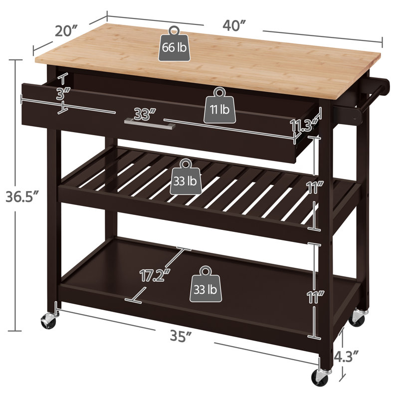 Clinten Solid Wood Top Kitchen Island, Espresso
