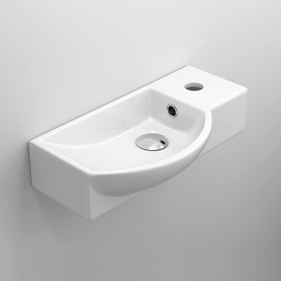 iBathUK Silens Compact Wall Hung Bathroom Sink, Modern Ceramic Cloakroom Basin, Space Saving Wall Hung Cloakroom Basin