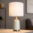 19.25"H Accent Table Lamp With Glossy Cream Ceramic, Antique Brass & White Linen Drum Shade