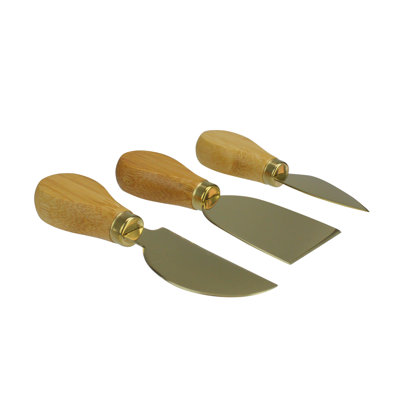 Set of 3 Golden Cheese Knives with Bamboo Handle