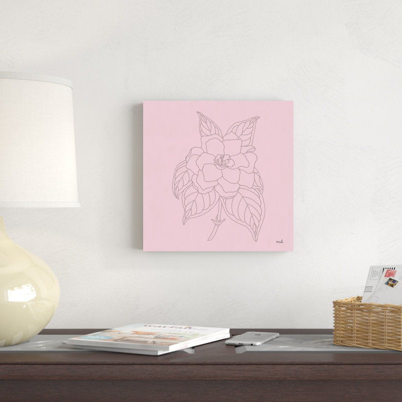 Gardenia dessin au trait rose, H 12 po x l 12 po x P 1,25 po