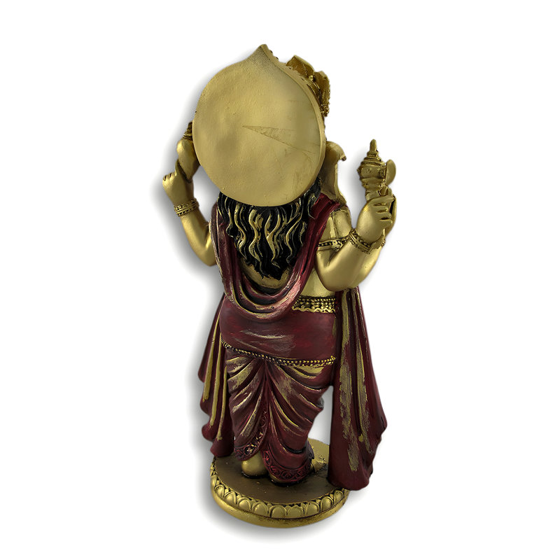 Statuette de table asiatique de Ganesha hindou doré, vêtu de rouge, en résine coulée à froid, 23,5 cm de haut.