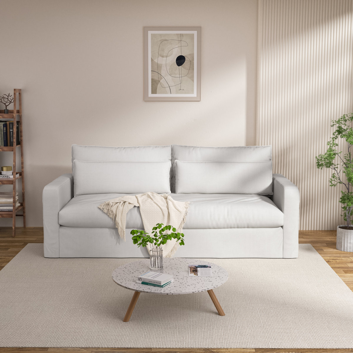 Carevic 80'' Modern Upholstered Slip Covers Sofa For Living Room, Couches With Solid Wood Frame