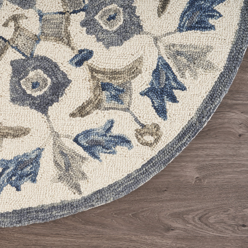 Tapis bleu / brun clair en laine touffeté à la main Aisosa, Rond 6 pi