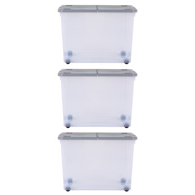 Wham 80L Box with Wheels & Folding Lid - Clear/Cool Grey