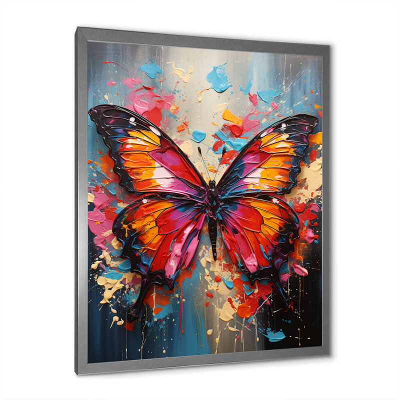 Papillon Pop Art Papilio I - salon d'art mural papillon, H 32 po x l 16 po x P 1 po, Cadre simple argenté