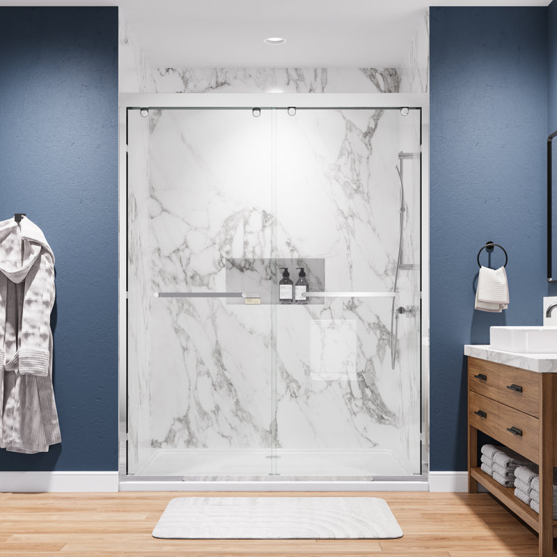 56"-60" W x 76" H Double Sliding Framed Shower Door with 5/16" Tempered Glass, Stainless Steel Accessories, Chrome