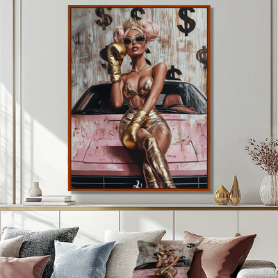 «Blonde Boss Girl In Pink Lambo IV - Boss Woman», art mural dans le salon