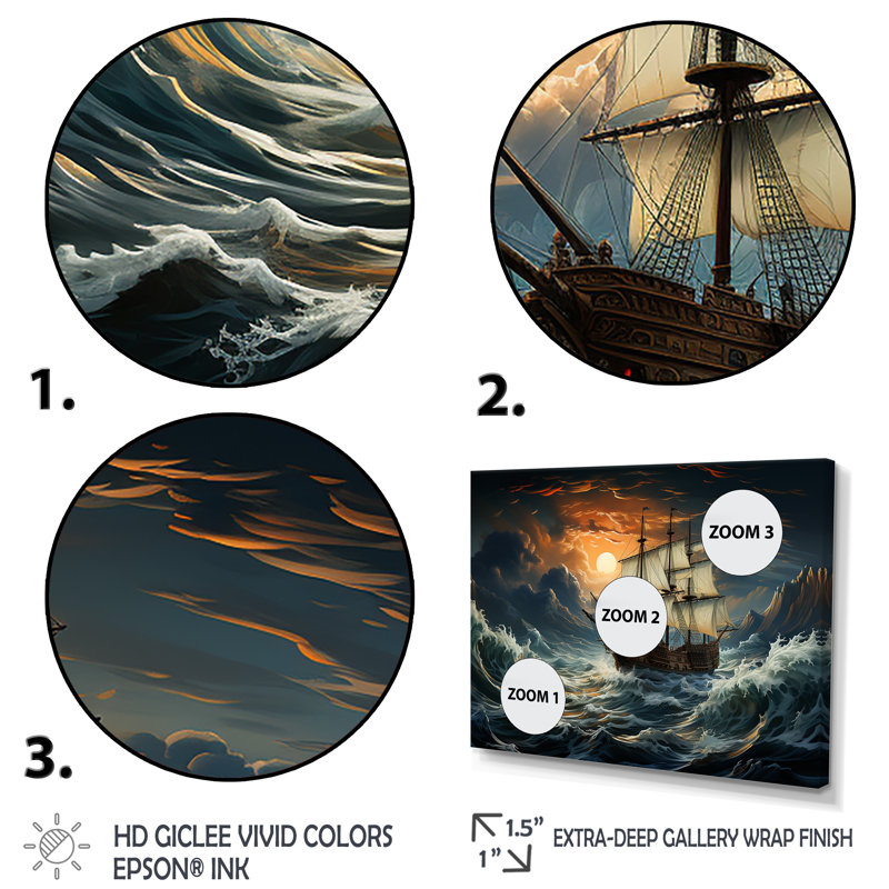 «Pirate Ship Legacy II», art mural pirate, Cadre flottant brun, H 16 po x l 32 po x P 1 po