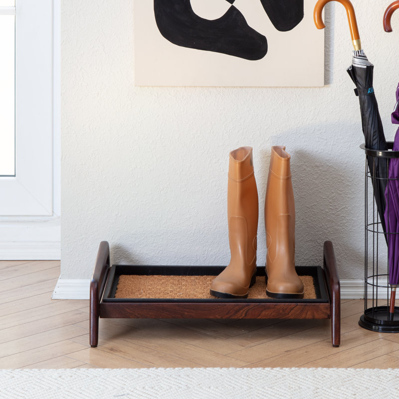 Support à bottes en bois massif de qualité supérieure avec tapis en fibre de coco naturelle - Rangement pour chaussures