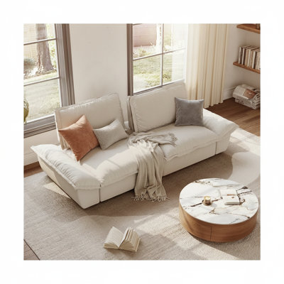 POVISON 104.33" Extra-Deep 3-Seater Sofa, Modular Cloud Couch with Independently Adjustable Backrest, Performance Stain-Resistant Suede, Beige