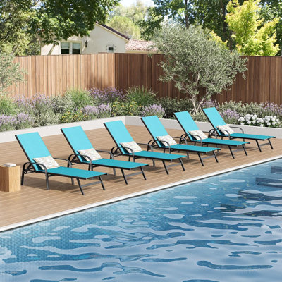 Set of 6 Outdoor Lounge Chairs with 5-Position Adjustable Backrest, PVC-coated polyester Fabric, Metal Frame for Patio, Garden, Poolside, Balcony
