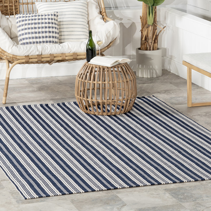 Home Conservatory Ticking Stripe Handwoven Indoor/Outdoor Area Rug, Runner 2'6" x 8'