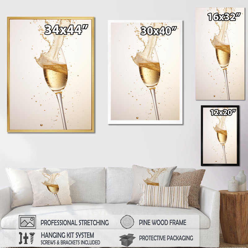 Champagne Spark sur impression sur toile, Cadre flottant noir, H 44 po x l 34 po