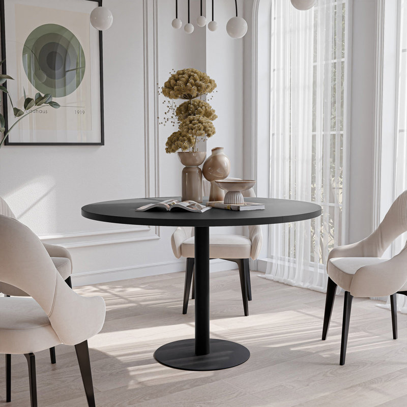 Extendable Round Dining Table, White, Black Molet