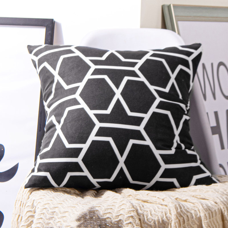 Square Throw Pillow Cover, Geometrical Hexagonal Hexagram Pattern Cushion Cover, 18x18 Inches, Black and White - NTBAY