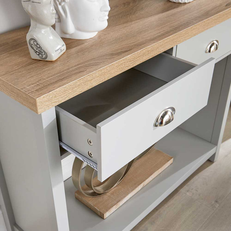 Spradling 2 Drawer 97cm Hallway Console Table 36mm Thick Top, Grey/Oak