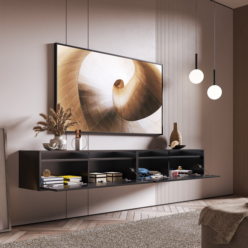 Wall-Mounted TV Stand with 2 Drawers, Floating Entertainment Center for Living Room, Black, 11.8" H x 78.7" W