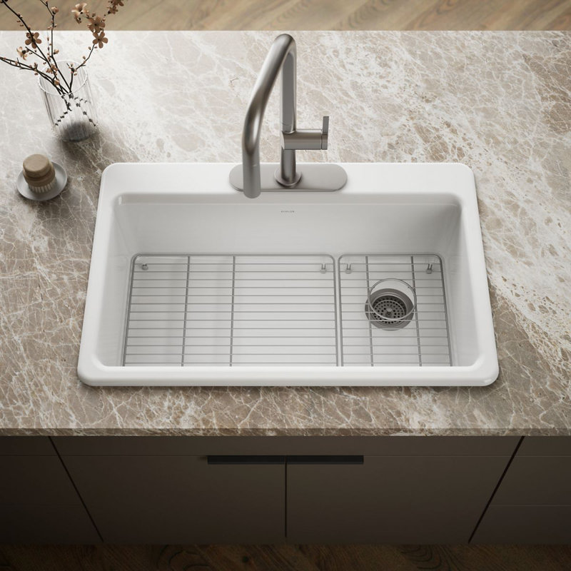 Riverby 33" Top-Mount Single-Bowl Kitchen Sink, White, 3 hole