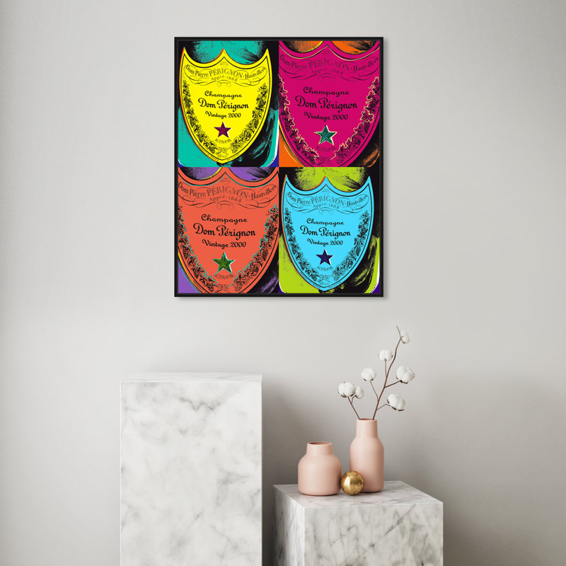 " Warholesque Dom P ", Picture Framed Canvas, 24" H x 28" W, Black