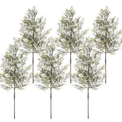 Faux Artificial Pine Needle Leaves Spray Set of 6 21.7" x 4.7" x 2.4" Green/White