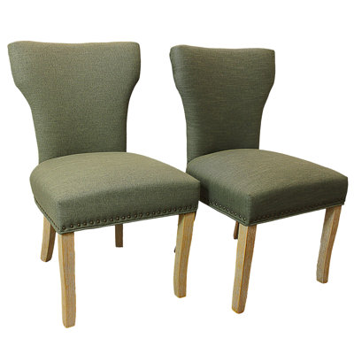 Chaise d'appoint Arriyana en tissu vert avec pieds naturels (ensemble de 2 pièces)