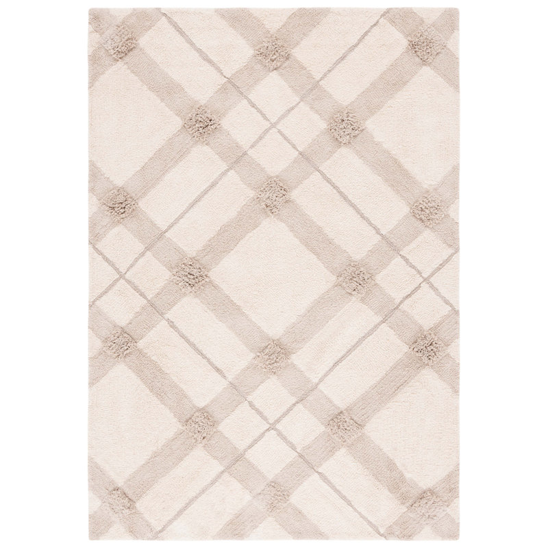 Tapis beige en coton tissé à la main et à plat Auguste, Rectangulaire 3 pi x 5 pi