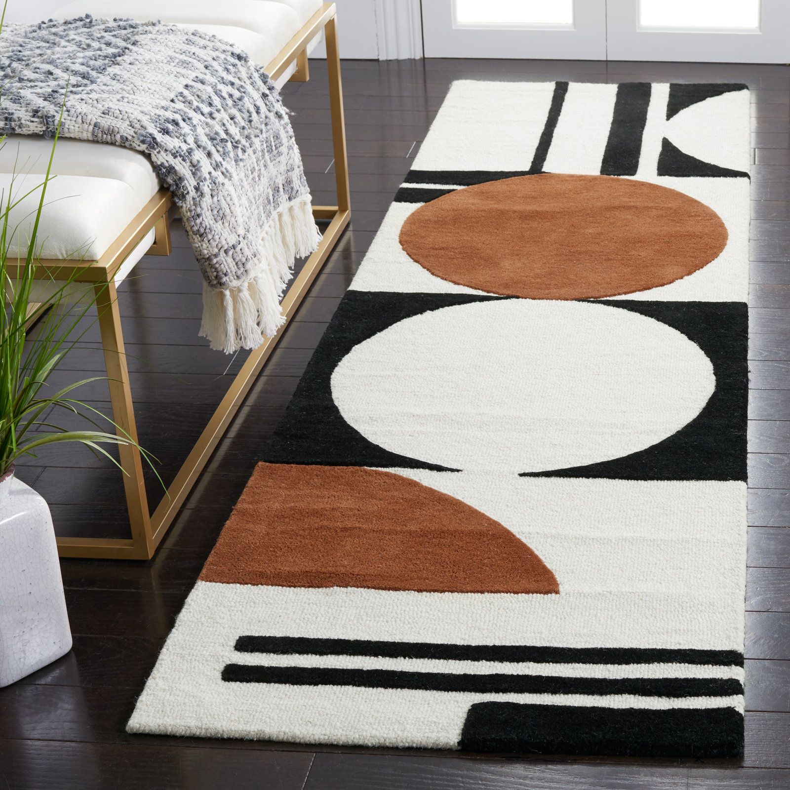 Antoni Ivory Black Brown Hand-Tufted Wool Rug, Runner 2'3" x 12'