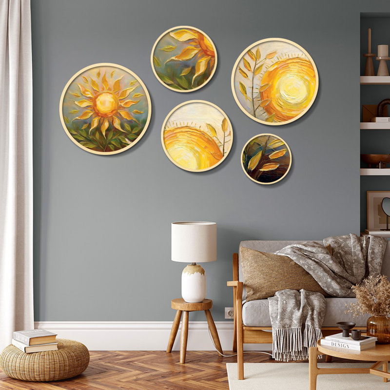 Elegant 5-Piece Decorative Framed MDF Painting Set, 17.1 x 17.1 inches & 14.6 x 14.6 inches & 12.2 x 12.2 inches & 10.2 x 10.2 inches & 7.1 x 7.1 inches | 100% Solid Wood Frames, Perfect for Home Décor & Gallery Walls