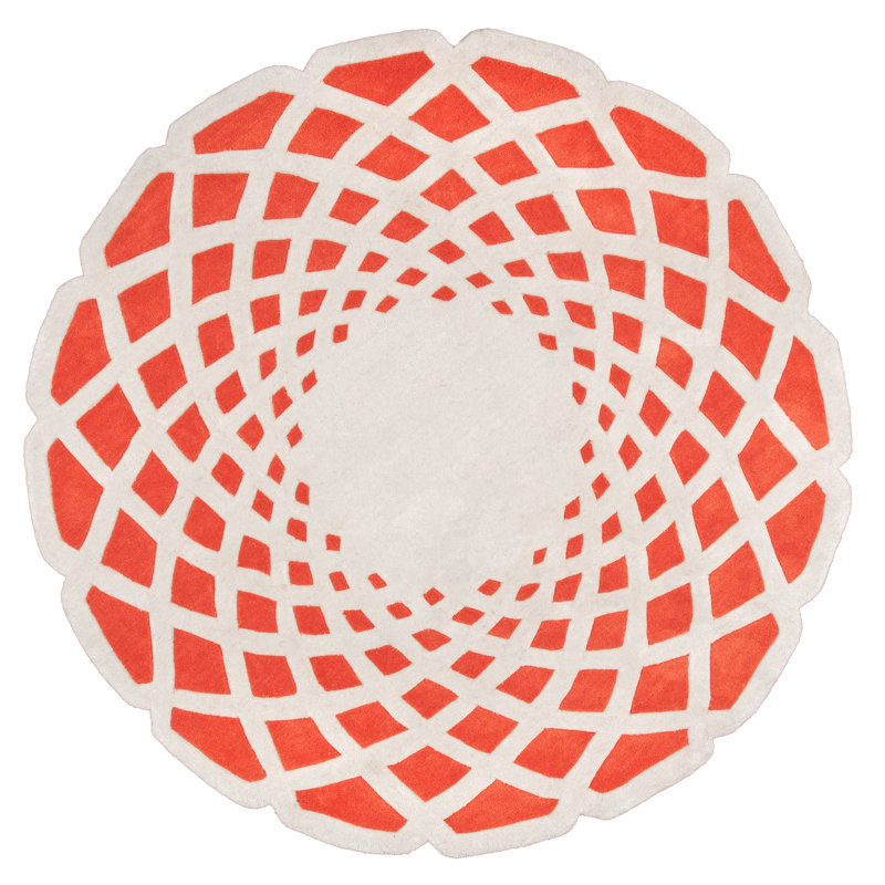 Tapis de zone en cristal de couleur orange/crème touffeté à la main Marceline, Rond 6 pi