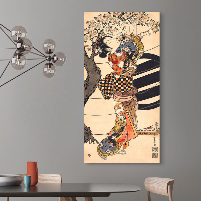 Hanging Poems On A Cherry Tree by Toyonobu Ishikawa - Wrapped Canvas Print, 60cm H x 120cm W x 4cm D