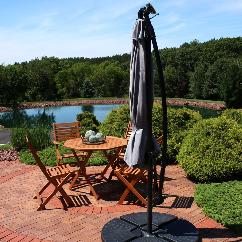 Parasol déporté 10 'avec lumières solaires et évent - Fumée, Gris