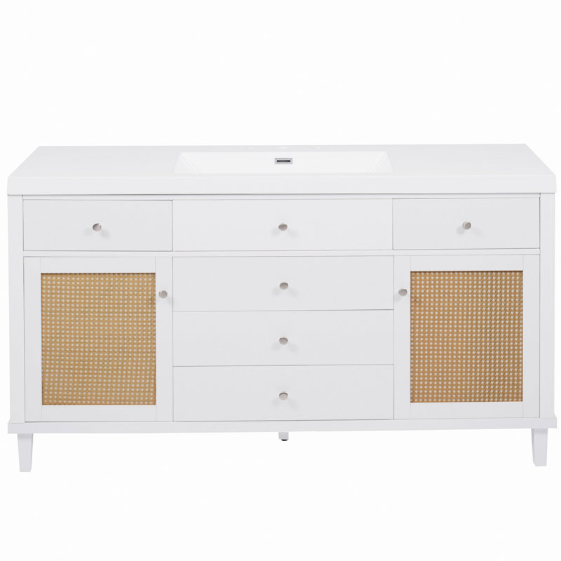 Meuble-lavabo de salle de bain avec lavabo, armoire de rangement avec tiroirs à fermeture en douceur et boutons en métal