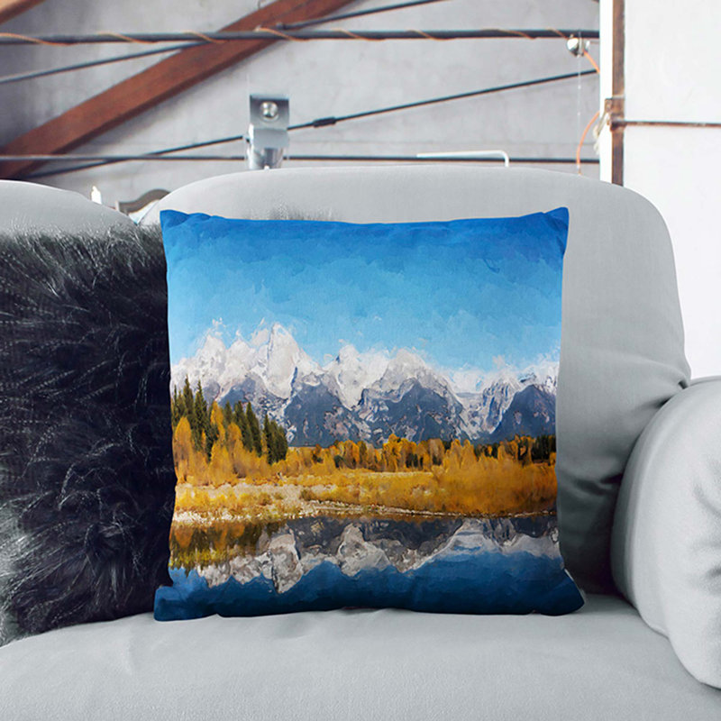 The Teton Mountain Range Cushion with Filling, Blue/Yellow/White, 40cm H x 40cm W x 15cm D