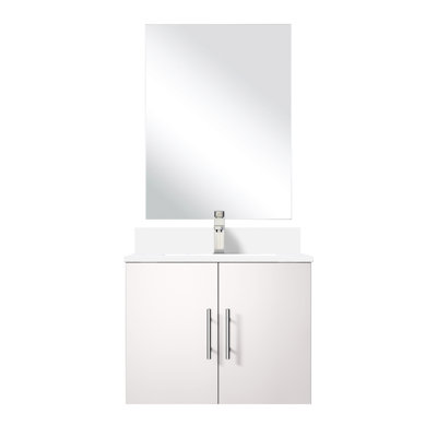 Meuble-lavabo blanc lustré 61 cm x 56 cm, comptoir en marbre reconstitué, robinetterie et miroir, résistant aux égratignures et aux taches, meuble-lavabo, comptoir et miroir durables.