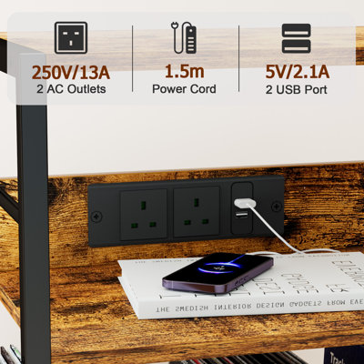 3-Tier Turntable Stand, Vinyl Record Shelf with Rear Charging Station