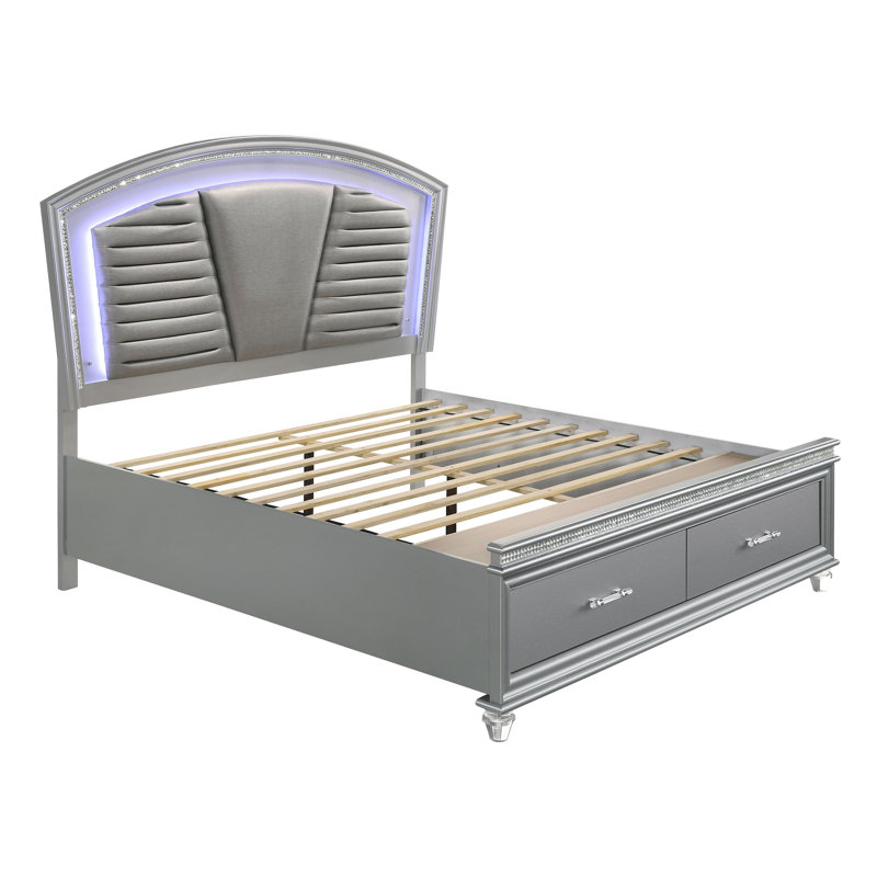 Belliveau Vegan Leather Platform Storage Bed, King, Silver