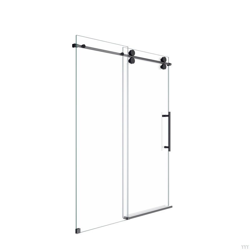 Porte de douche coulissante simple sans cadre de 44 à 48 po x H 76 po - Verre trempé transparent de 5/16 po (8 mm), conception à dérivation